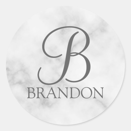 Persoonlijk Marmer Script Monogram en Naam Ronde Sticker (Voorkant)