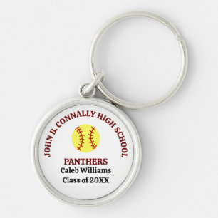 Persoonlijk Maroon Softbalspeler Hoge School Sleutelhanger
