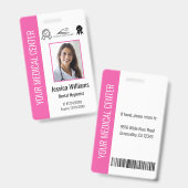 Persoonlijk medisch gecertificeerd personeel Roze Badge (Voor- en achterkant)