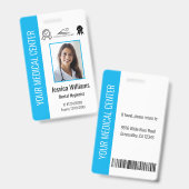 Persoonlijk medisch gecertificeerd personeelsblauw badge (Voor- en achterkant)