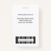 Persoonlijk medisch medewerker Logo Foto ID-kaart Badge (Achterkant)