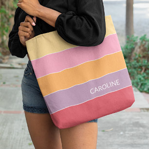 Persoonlijk meerkleurig blok strepen kunstpatroon tote bag
