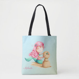 Persoonlijk Meermin meisje speelt met zand Tote Bag