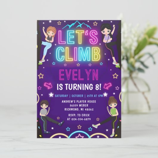 Persoonlijk Meisje Rock Klimmen Verjaardag uitnodi Kaart (Staand voorkant)