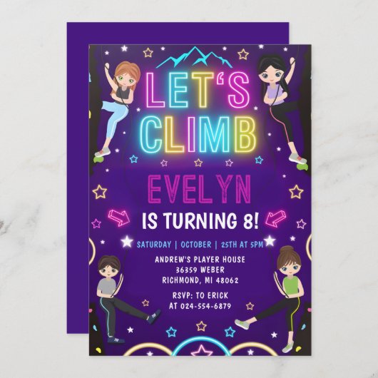 Persoonlijk Meisje Rock Klimmen Verjaardag uitnodi Kaart (Voorkant / Achterkant)