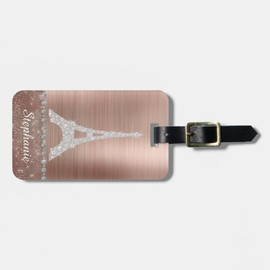 Persoonlijk meisje Roos Gold Diamond Sparkle Paris Bagagelabel (Voorkant horizontaal)