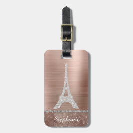 Persoonlijk meisje Roos Gold Diamond Sparkle Paris Bagagelabel