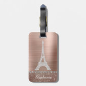Persoonlijk meisje Roos Gold Diamond Sparkle Paris Bagagelabel (Achterkant verticaal)