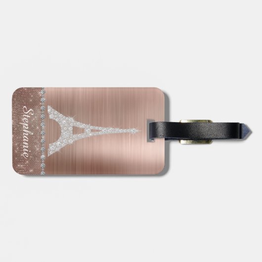 Persoonlijk meisje Roos Gold Diamond Sparkle Paris Bagagelabel (Achterkant horizontaal)
