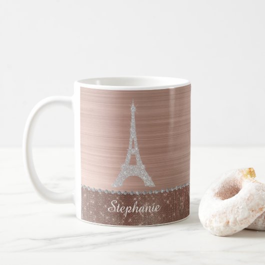 Persoonlijk meisje Roos Gold Diamond Sparkle Paris Koffiemok (Met donut)