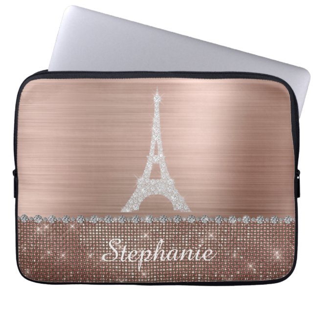 Persoonlijk meisje Roos Gold Diamond Sparkle Paris Laptop Sleeve (Voorkant)