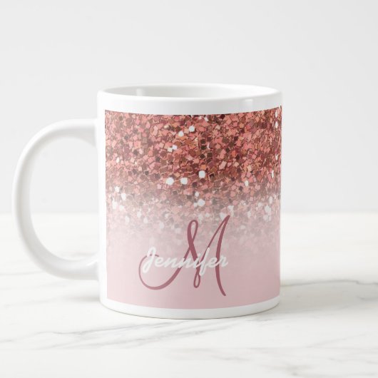 Persoonlijk meisje Roos Gold Glitter Sparkles Grote Koffiekop (Links)