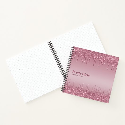 Persoonlijk  Meisje Rosegold Dripping Glitter Notitieboek (Binnen)