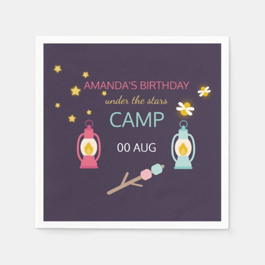Persoonlijk meisjes glampingfeest servetten (Voorkant)