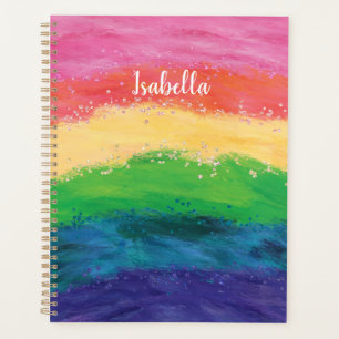 Persoonlijk meisjes glitters regenboog schrift planner