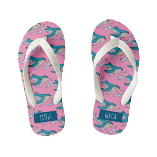 Persoonlijk meisjes roze blauwe walvis oceaanpatro kinder teenslippers