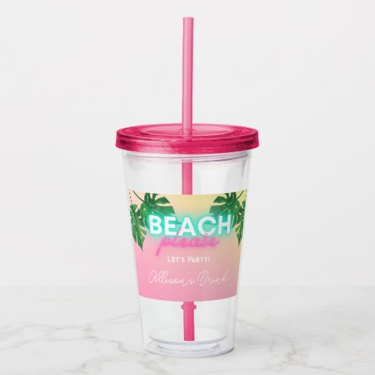 Persoonlijk Meisjesuitje Neon Strand Aangepaste Acryl Drinkbeker (Voorkant)