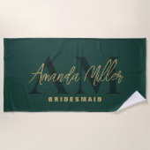 Persoonlijk Met Naam Groen Goud Modern Monogram Strandlaken (Voorkant)