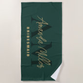 Persoonlijk Met Naam Groen Goud Modern Monogram Strandlaken (Voorkant)