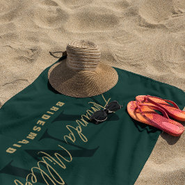 Persoonlijk Met Naam Groen Goud Modern Monogram Strandlaken
