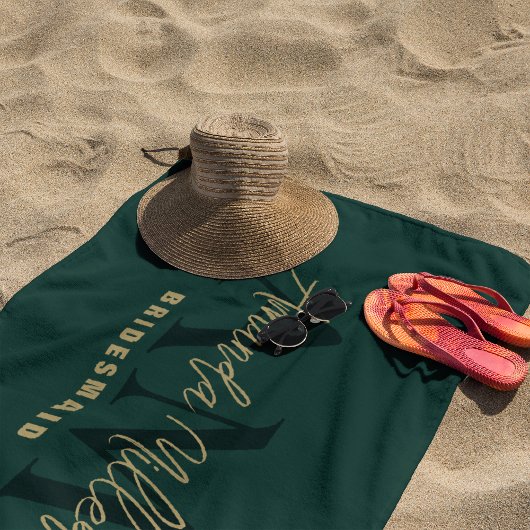 Persoonlijk Met Naam Groen Goud Modern Monogram Strandlaken