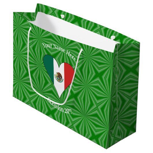 Persoonlijk Mexicaans Vlag Hart Groot Cadeauzakje (Voorkant Gekanteld)