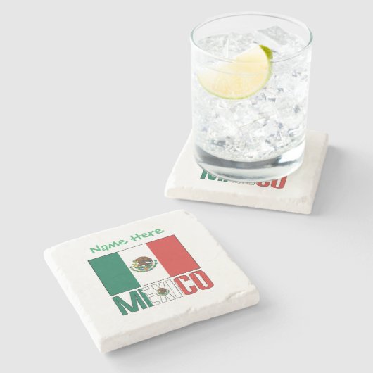 Persoonlijk Mexicaans Vlag Naam Ontwerp Stenen Onderzetter (Zijkant)