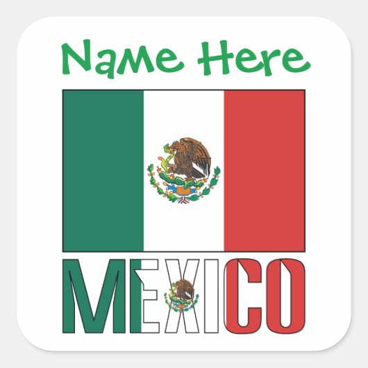 Persoonlijk Mexico Vlag Vierkant Label (Voorkant)