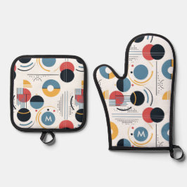 Persoonlijk mid century geometrisch patroon ovenwant & pannenlap set