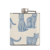 Persoonlijk Minimalistisch Blauw Kat Patroon Heupfles (Achterkant)