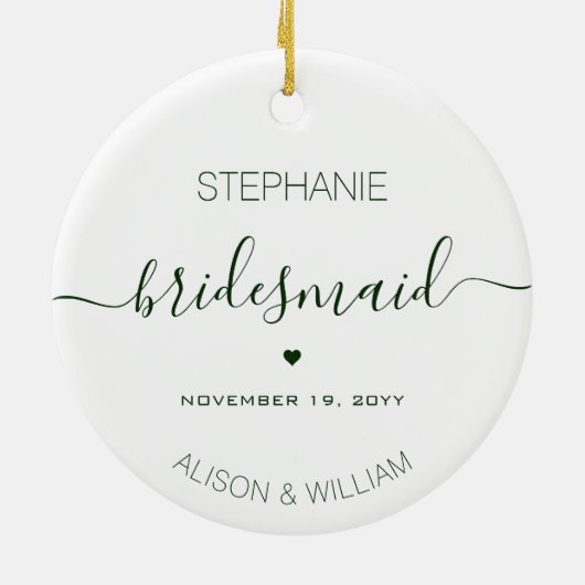 Persoonlijk Minimalistisch Bruidsmeisje Donkergroe Keramisch Ornament (Achterkant)