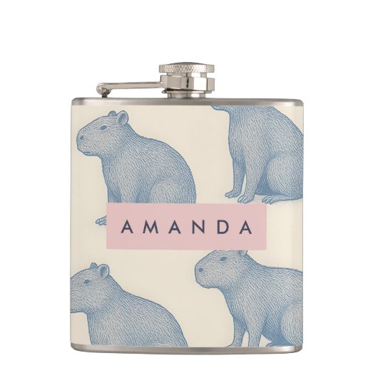 Persoonlijk Minimalistisch Cute Capybara Patroon Heupfles (Voorkant)