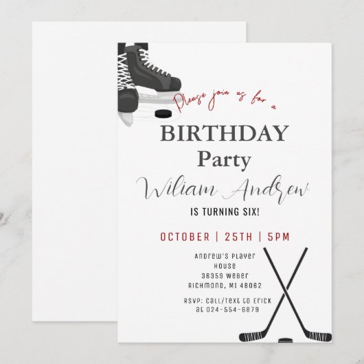 Persoonlijk minimalistisch hockey verjaardagsfeest kaart (Voorkant / Achterkant)