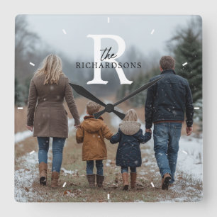 Persoonlijk Minimalistisch Monogram Naam Familie F Vierkante Klok
