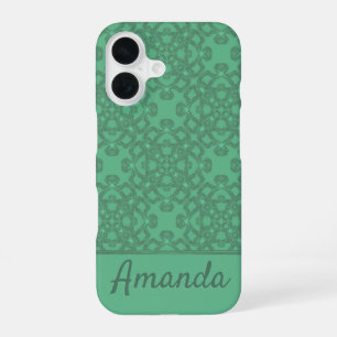 Persoonlijk mintgroen patroon iPhone 16 hoesje