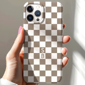 Persoonlijk Mocha Wit Dambord Monogram Case-Mate iPhone Case