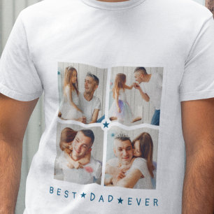 Persoonlijk modern 4-foto 'Beste papa ooit' T-shirt