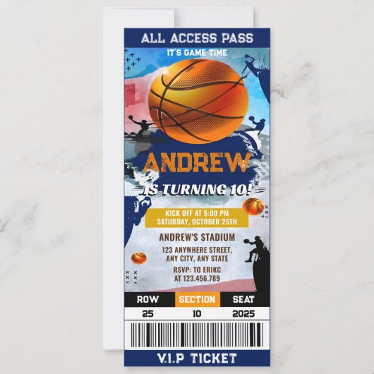 Persoonlijk Modern Basketbal Party Ticket Verjaard Kaart (Voorkant)