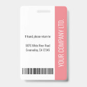 Persoonlijk modern bedrijfsemployee roze ID Badge (Achterkant)