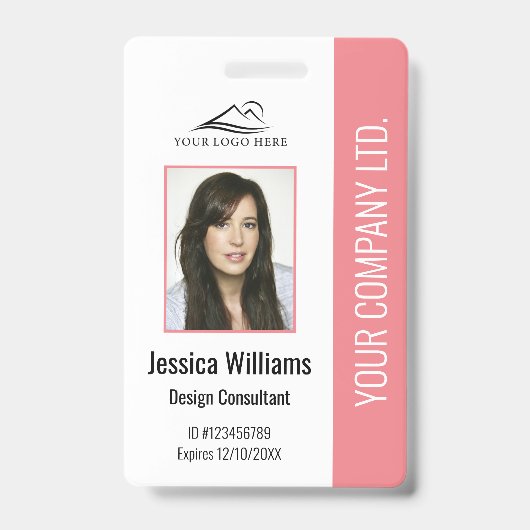 Persoonlijk modern bedrijfsemployee roze ID Badge (Voorzijde)
