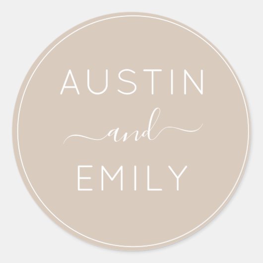 Persoonlijk Modern Beige Wedding Ronde Sticker (Voorkant)