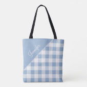 Persoonlijk modern blauw geruit tote bag (Achterkant)