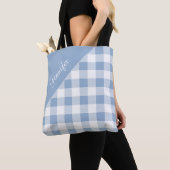 Persoonlijk modern blauw geruit tote bag (Dichtbij)