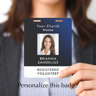 Persoonlijk modern blauw kerk vrijwilliger foto ID Badge