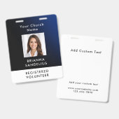 Persoonlijk modern blauw kerk vrijwilliger foto ID Badge (Voor- en achterkant)