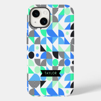 Persoonlijk modern blauw mint geometrisch iPhone 14 hoesje