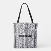 Persoonlijk modern bloemmotief zwart-wit patroon tote bag (Achterkant)