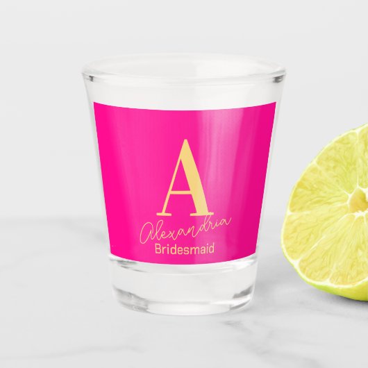Persoonlijk modern bruidsmeisje monogram shot glas (Voorkant)