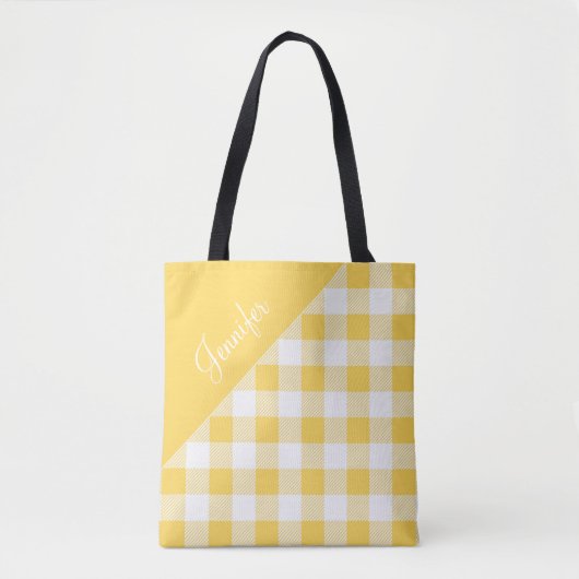 Persoonlijk modern geel geruit tote bag (Voorkant)