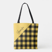 Persoonlijk modern geel ruitpatroon tote bag (Achterkant)